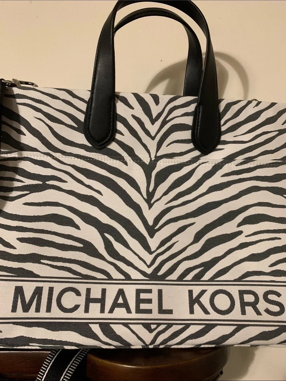 Michael Kors Black and White Zebra Logo Tote